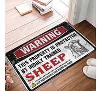 FZFN Welcome-Ish Outdoor Doormat Warning This Property Is Protected By A Highly Trained Sheep Doormat Outdoor Floor Mats For Home Entrance Fall Mats Out(65X90CM)