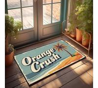 FZFN Welcome Mat Absorbent Door Indoor Vintage Beach Scene With Palm Tree And 'orange Crush' Text - Large Outdoor Rubber Kitchen Absorbent Rug Suitable For Friends High Traffic Areas(40X60CM)