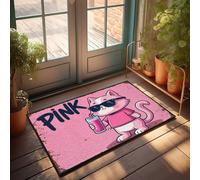 FZFN Welcome Mat Classroom Chill Pink Cat Sipping On A Cool Drink Doormat Home Door Mat Mat Shoes(65X90CM)