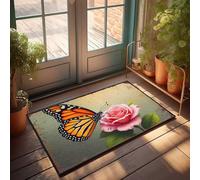FZFN Welcome Mat Classroom Monarch Butterfly Resting On A Pink Rose Doormat Home Door Mat Mat Shoes(40X60CM)