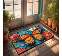 FZFN Welcome Mat Personalized Door A Monarch Butterfly Surrounded By Colorful Flowers | Welcome Outdoor Large Absorbent Door Indoor Girls Mat(40X60CM)