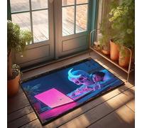 FZFN Welcome Mat Welcome Outdoor Fall Low Profile | Neon Dreams: A Skull With Crescent Moon Guards Over A Sleeping Ch Shaggy Absorbent Bath(65X90CM)