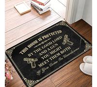 FZFN Welcome Rugs Front Door Indoor This House Is Protected By The Good Lord And A Gun Rug Entry Mats Outdoor Home Man Cabe Decor(65X90CM)