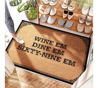 FZFN Wicker Mud Mat - Wine Em Dine Em Sixty-nine Em | Front Door Layering/Rubber Kitchen - Extra Large Outdoor Door Mat, Waterproof Bathroom & Middy, Door Outside Entrance(40X60CM)
