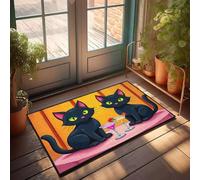 FZFN Work Desk Decor Machine Washable Carpet - Two Black Cats Enjoying Colorful Cocktails Large Kitchen Non Skid Indoor Outdoor For Man(40X60CM)