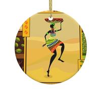 FZGGWYHL African Woman printed Christmas Tree Ceramic Hanging round Shaped Ceramic Pendant