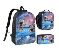 FZGGWYHL Astronauta Planet Printed Backpack Three-Piece Set - Backpack, Pencil case,Lunch Bag