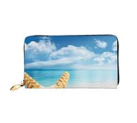 FZGGWYHL Beach Starfish Shells Printed Leather Wallet Portable Travel Organiser Neutral Clutch Bag