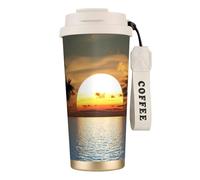 FZGGWYHL Beach Sunrise Printed 316 Stainless Steel Coffee Cup Carry Insulated Coffee Mug