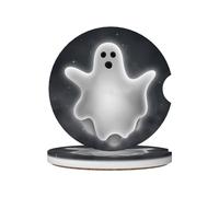 FZGGWYHL Black and Halloween Ghost printed Ceramic Car Coasters 2 Pcs Car cup holder