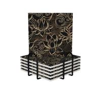 FZGGWYHL Boho Gold Lotus Flowers printed Ceramic Coaster Set of 6 Decorative Coaster Drinking Coaster