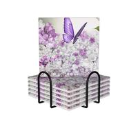 FZGGWYHL Butterflies Flowers printed Ceramic Coaster Set of 6 Decorative Coaster Drinking Coaster