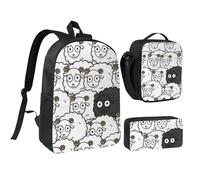 FZGGWYHL Cartoon Black White Sheep Printed Backpack Three-Piece Set - Backpack, Pencil case,Lunch Bag