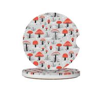 FZGGWYHL Cartoon Mushrooms printed Ceramic Car Coasters 2 Pcs Car cup holder