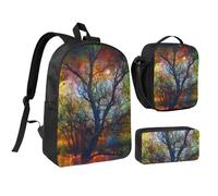 FZGGWYHL Colorful Life Trees Printed Backpack Three-Piece Set - Backpack, Pencil case,Lunch Bag