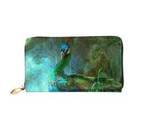 FZGGWYHL Colorful Peacock Printed Leather Wallet Portable Travel Organiser Neutral Clutch Bag
