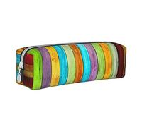 FZGGWYHL Colorful Wooden Boards printed Leather Pen case portable stationery bag storage Pencil Pouch