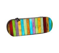 FZGGWYHL Colorful Wooden Boards Printed Leather Pencil Case Portable Stationery Pouch Storage Bag