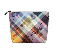 FZGGWYHL Coloured Twill Lattice Printed Fake Hemp Makeup Bag Daily Storage Bag