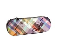 FZGGWYHL Coloured Twill Lattice Printed Leather Pencil Case Portable Stationery Pouch Storage Bag