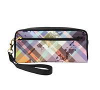 FZGGWYHL Coloured Twill Lattice Printed Pencil Case Small Makeup Bag Portable Storage Bag