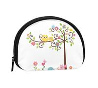 FZGGWYHL Cute Cartoon Owl Tree Flowers and Squirrel Printed Shell Storage Bag Mini Storage Pouch Coin Purse