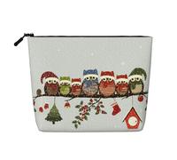 FZGGWYHL Cute Christmas Owls on Branch Printed Fake Hemp Makeup Bag Daily Storage Bag