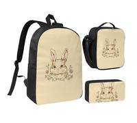FZGGWYHL Cute Easter Bunny Rabbit Printed Backpack Three-Piece Set - Backpack, Pencil case,Lunch Bag