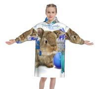 FZGGWYHL Cute Easter Eggs Rabbit printed Kids Blanket Hoodie Wearable Blanket
