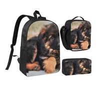 FZGGWYHL Cute German Shepherd Puppy Printed Backpack Three-Piece Set - Backpack, Pencil case,Lunch Bag