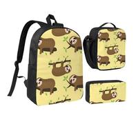 FZGGWYHL Cute Sloths on Yellow Lemons Printed Backpack Three-Piece Set - Backpack, Pencil case,Lunch Bag