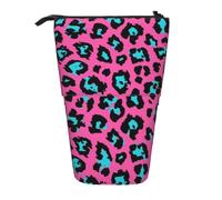 FZGGWYHL Cute Turquoise Leopard Printed Pencil Telescopic Portable Stationery Pouch Storage Bag