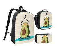 FZGGWYHL Cute Yoga Avocado Printed Backpack Three-Piece Set - Backpack, Pencil case,Lunch Bag