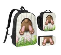 FZGGWYHL Easter Bunny Wooden Hole Printed Backpack Three-Piece Set - Backpack, Pencil case,Lunch Bag