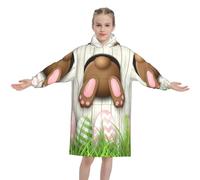 FZGGWYHL Easter Bunny Wooden Hole printed Kids Blanket Hoodie Wearable Blanket