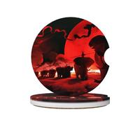 FZGGWYHL Elephants Red printed Ceramic Car Coasters 2 Pcs Car cup holder