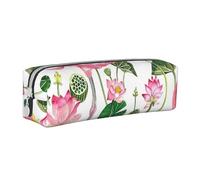 FZGGWYHL Flamingo Bird Round Leaves printed Leather Pen case portable stationery bag storage Pencil Pouch