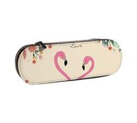 FZGGWYHL Flamingos and Flowers Printed Leather Pencil Case Portable Stationery Pouch Storage Bag