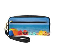 FZGGWYHL Flip-Flops on a Sandy Beach Printed Pencil Case Small Makeup Bag Portable Storage Bag