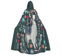 FZGGWYHL Flower Alpaca printed Adult Hooded Cloak Long Cape Halloween Hooded Cape