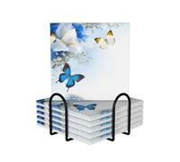 FZGGWYHL Flowers and Butterfly printed Ceramic Coaster Set of 6 Decorative Coaster Drinking Coaster