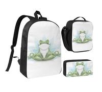 FZGGWYHL Funny Yoga Frog Printed Backpack Three-Piece Set - Backpack, Pencil case,Lunch Bag