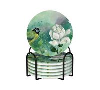 FZGGWYHL Gardenia Flowers Birds printed Ceramic Coaster Set of 6 Decorative Coaster Drinking Coaster