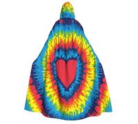 FZGGWYHL Heart Rainbow Tie-dyed printed Adult Hooded Cloak Long Cape Halloween Hooded Cape