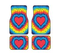 FZGGWYHL Heart Rainbow Tie-dyed printed Car Floor Mats 4-Piece Set Universal Car Floor Mats