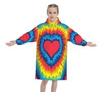 FZGGWYHL Heart Rainbow Tie-dyed printed Kids Blanket Hoodie Wearable Blanket