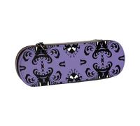 FZGGWYHL Horror Pattern on Purple Background Printed Leather Pencil Case Portable Stationery Pouch Storage Bag