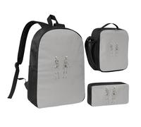 FZGGWYHL Human Skeleton Printed Backpack Three-Piece Set - Backpack, Pencil case,Lunch Bag