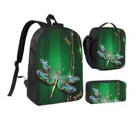 FZGGWYHL Jewel Dragonfly Printed Backpack Three-Piece Set - Backpack, Pencil case,Lunch Bag