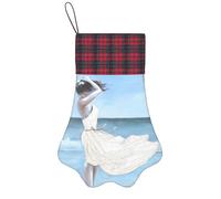 FZGGWYHL Lady On A Windy Beach printed christmas pet pow socking Christmas Tree Decoration
